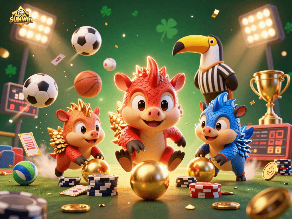 Experience thrilling gameplay with sunwin as pangolins bowl for poker chips in a vibrant casino scene.