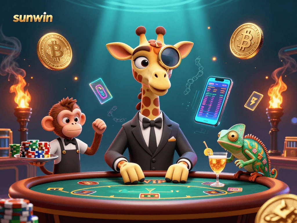 Experience the excitement of sunwin with our luxurious 3D casino scene featuring poker and crypto elements.