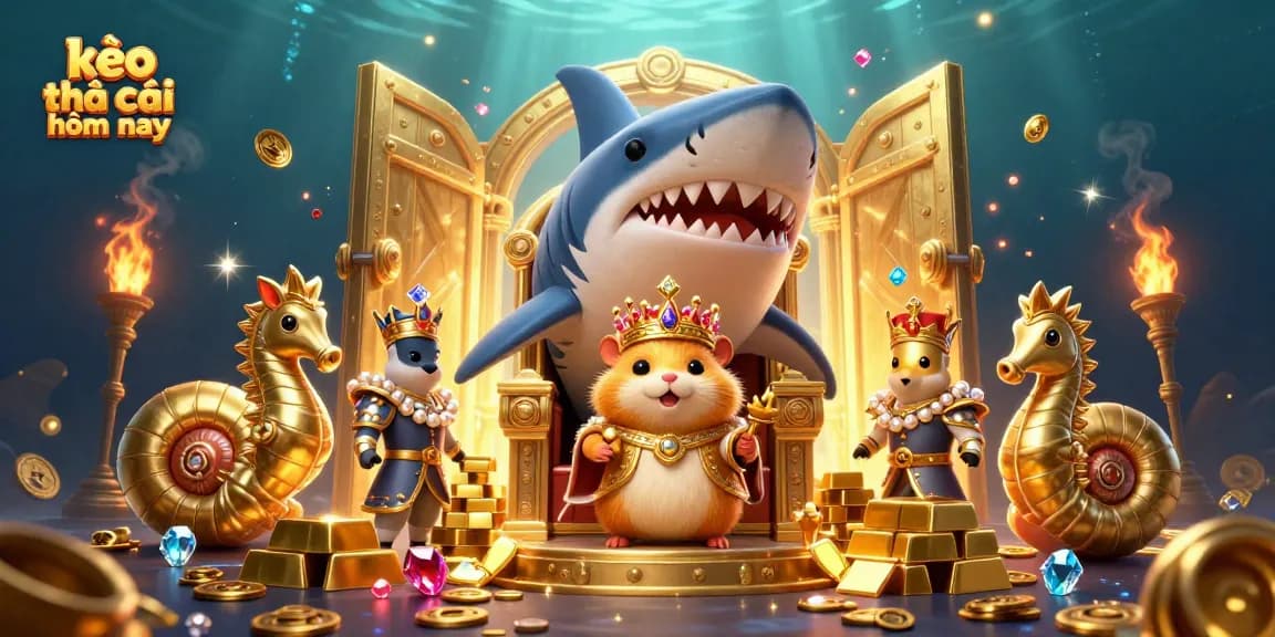 Engaging illustration of kèo nhà cái hôm nay showcasing a vibrant underwater scene with a golden hamster king.