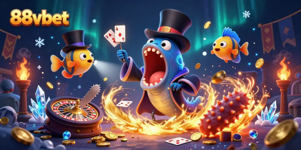 Experience thrilling card magic with 88vbet in a vibrant underwater casino scene.