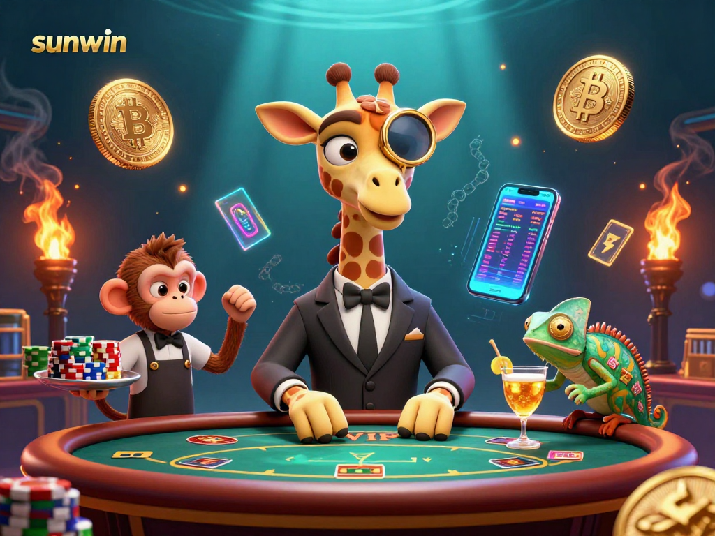 Experience the excitement of sunwin with our luxurious 3D casino scene featuring poker and crypto elements.