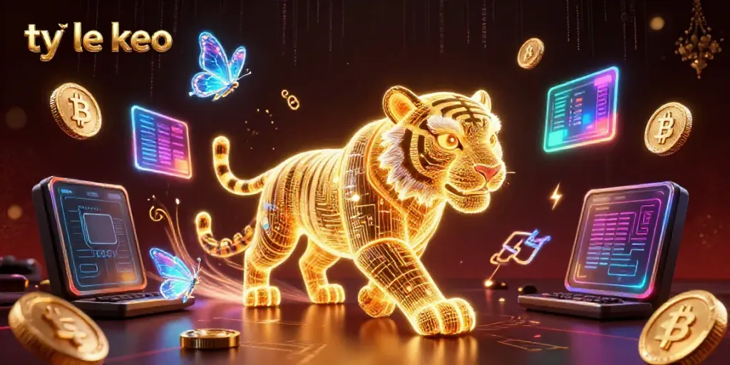 Witness the dynamic ty le keo casino scene with vibrant characters and glowing crypto elements.