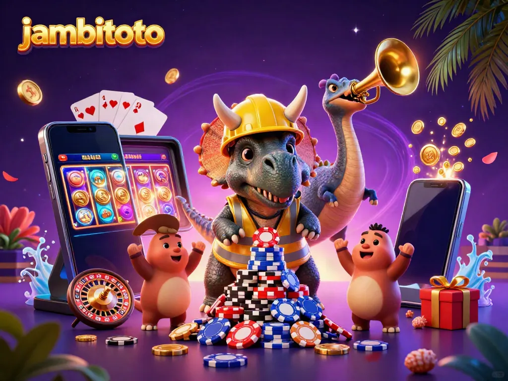 Experience the excitement of jambitoto with vibrant 3D characters celebrating while playing casino games.