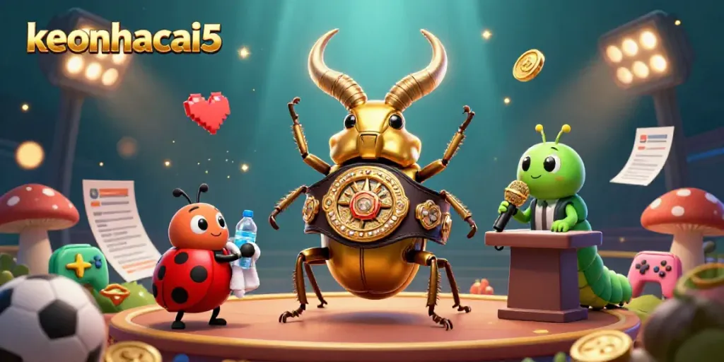 Engage in thrilling sports betting action with keonhacai5's vibrant illustration of a giant stag beetle championing the arena.