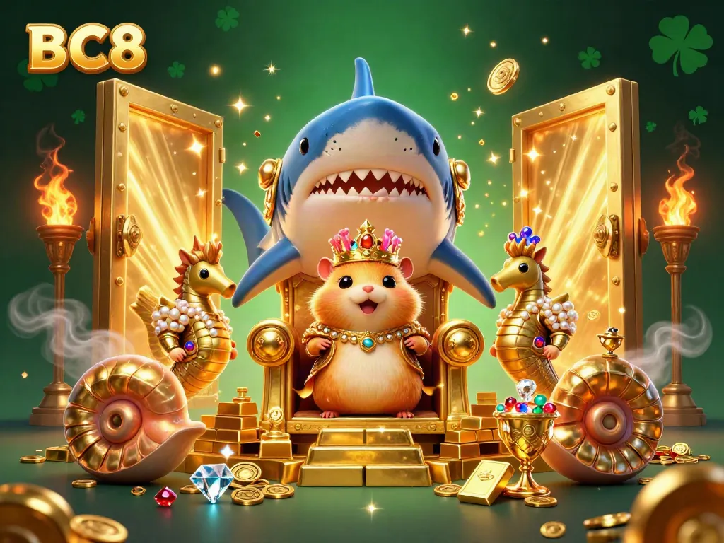 Experience thrilling winnings at BC8 with a golden hamster king ruling a vibrant casino world.