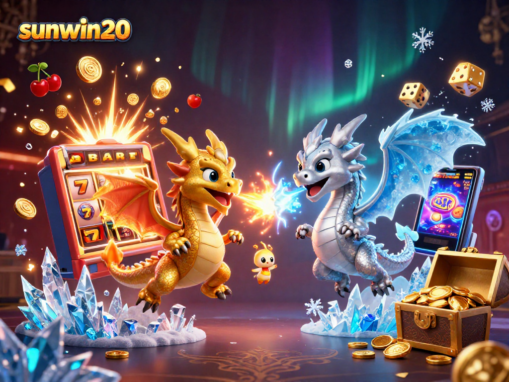 Catch the excitement at sunwin20 with a vibrant 3D casino scene featuring dragons, slots, and treasure!