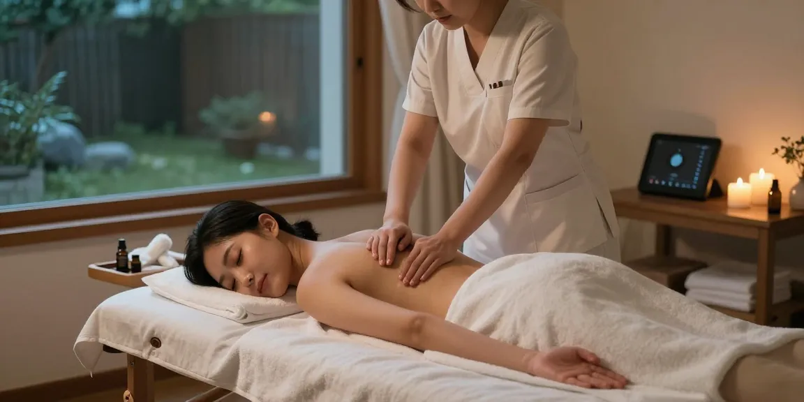Premium 김포출장안마 service in a serene home setting, with soothing oils and a relaxing atmosphere.
