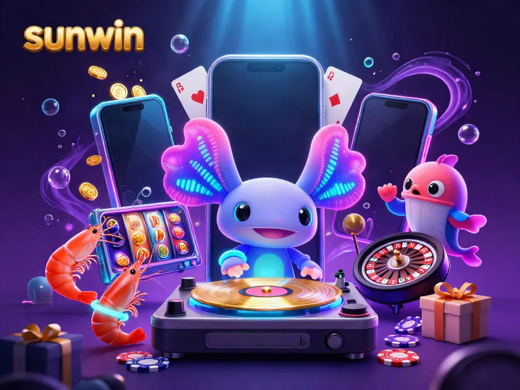 Experience excitement at Sunwin with a dynamic underwater DJ scene featuring game elements and lively characters.
