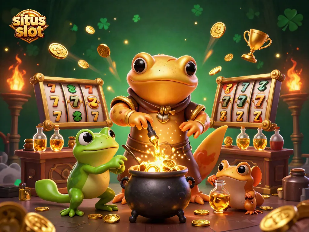 Experience thrilling gameplay with situs slot as golden salamander alchemist transmuting coins in a vibrant casino laboratory.