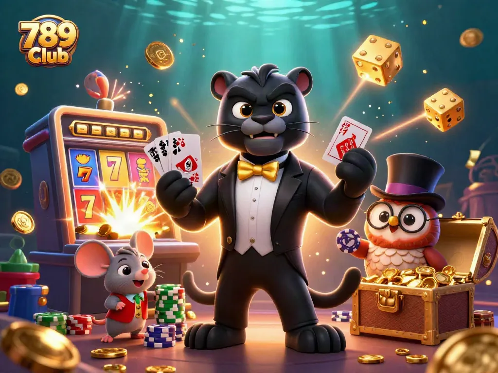 Experience exciting gameplay at 789 Club with engaging slot machines and vibrant casino characters.