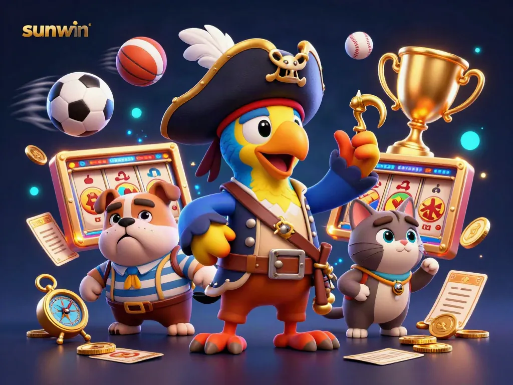 Experience the excitement of Sunwin casino games featuring dynamic slots, sports elements, and vibrant characters.