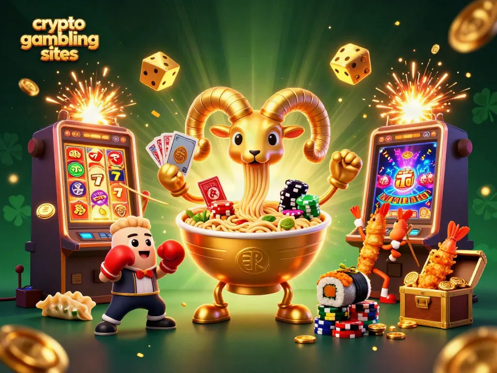 Engaging scene of crypto gambling sites with cartoon characters in a casino filled with vibrant elements and excitement