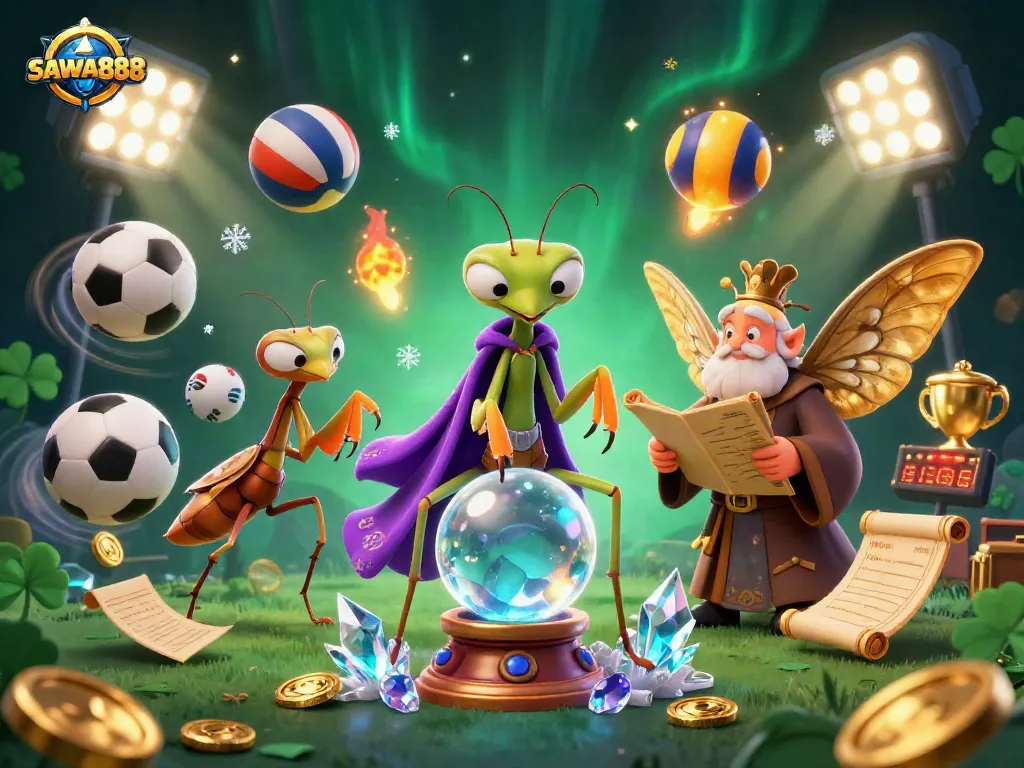 Bet on SAWA888 and join the magical scene featuring fortune tellers and dynamic sports elements.