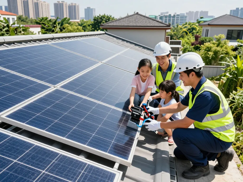 Residential solar panel installation with HJT technology benefits showcased for families and homeowners.