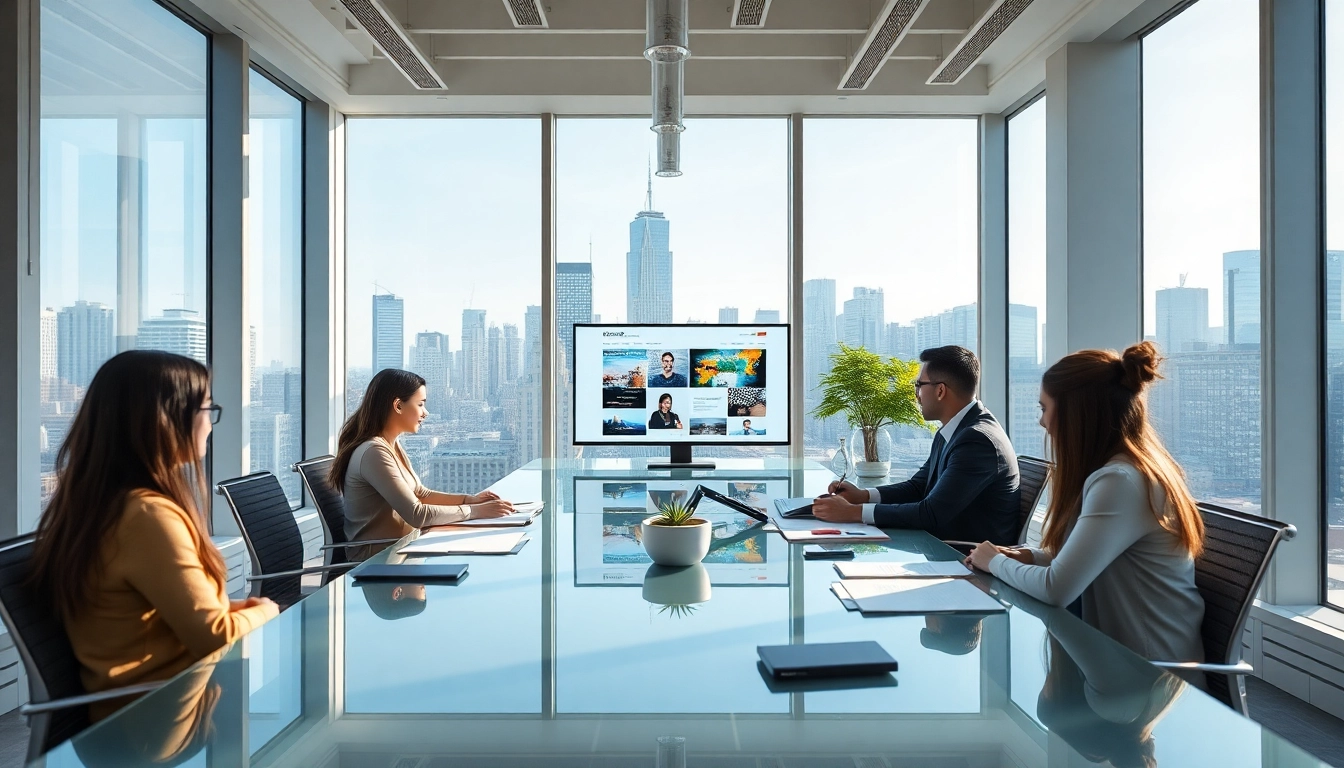 Professional team collaborating on website design NYC project in a modern office.