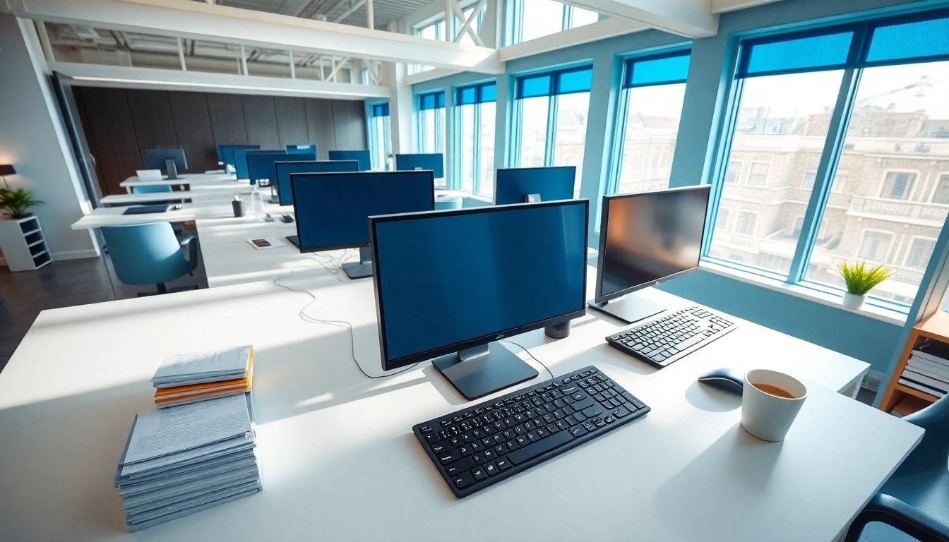 Typing Center setup with modern technology and a bright workspace for enhanced productivity.