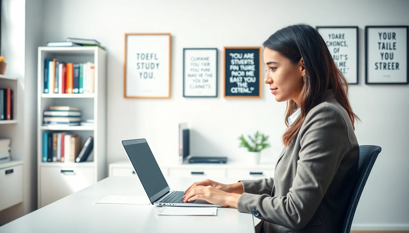 Pay someone to take toefl with a student focused on studying in a bright study space.