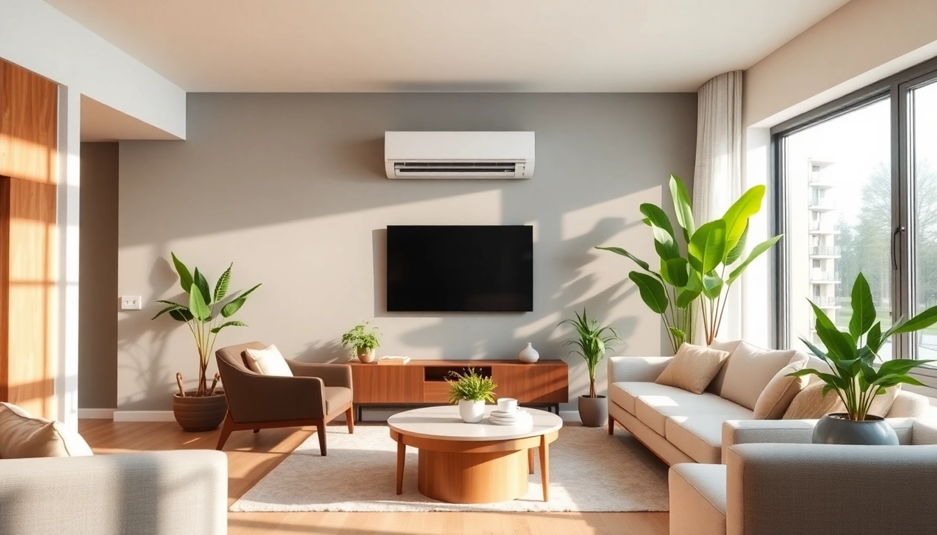 Showcasing a mitsubishi mini split ac installation in a cozy modern living room with vibrant decor.