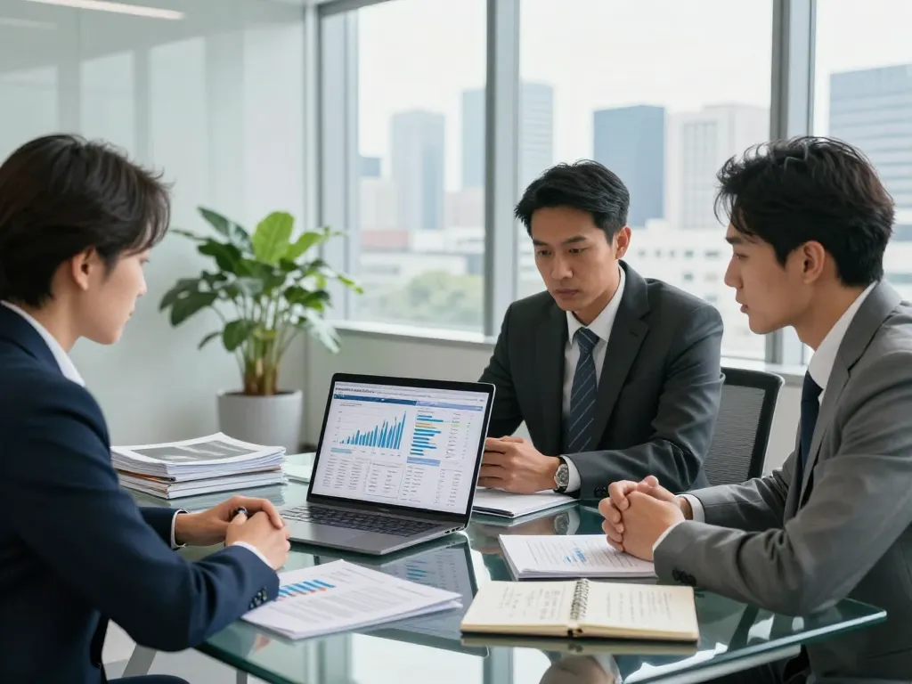 Team discussing large scale project financing strategies in modern office setting.