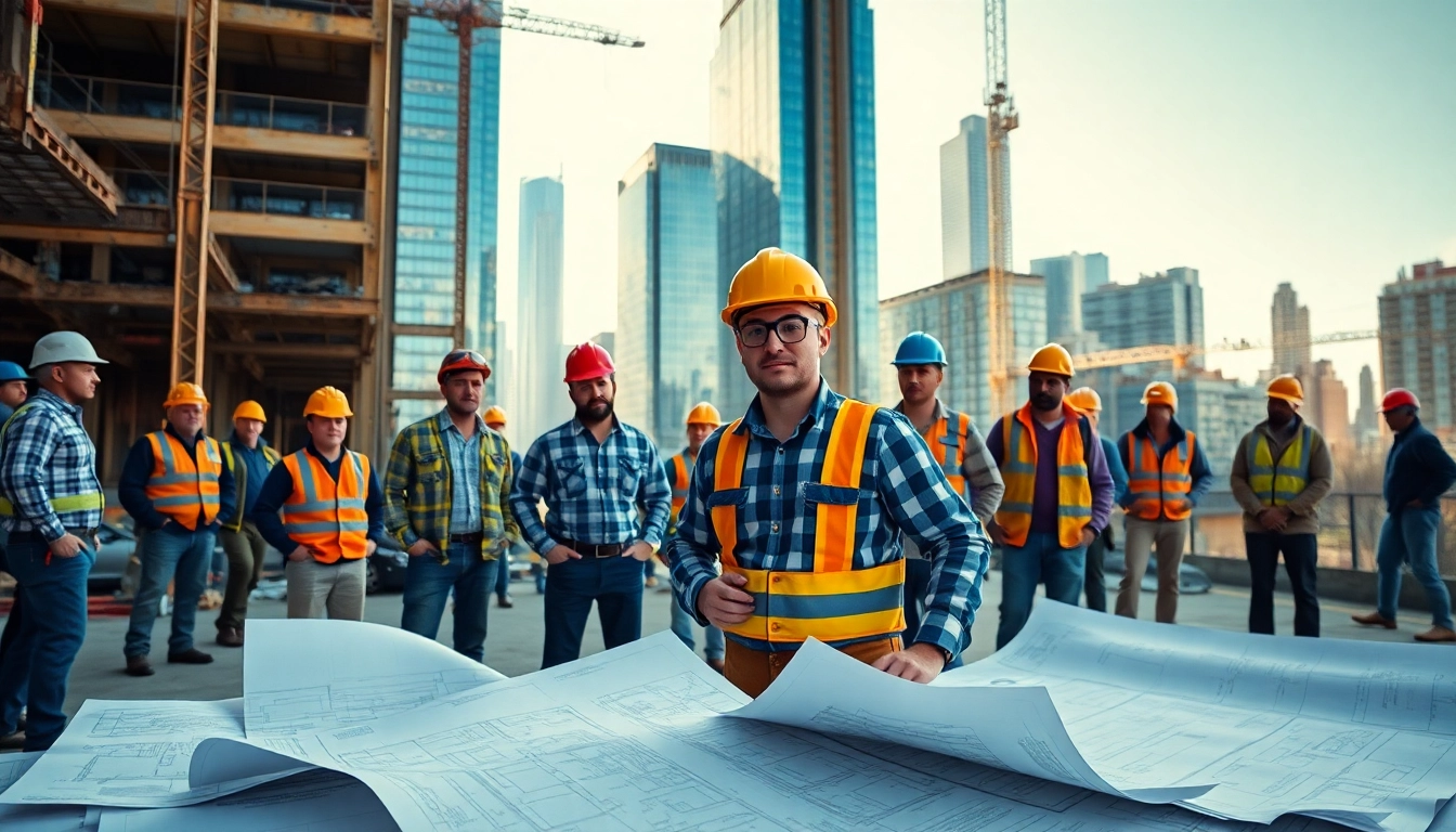New York City General Contractor managing a dynamic construction site with a focus on teamwork.