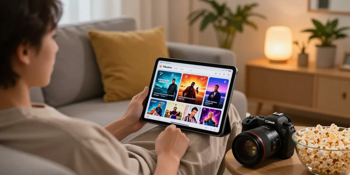 Pikashow APK streaming movies on a tablet in a cozy living room environment.