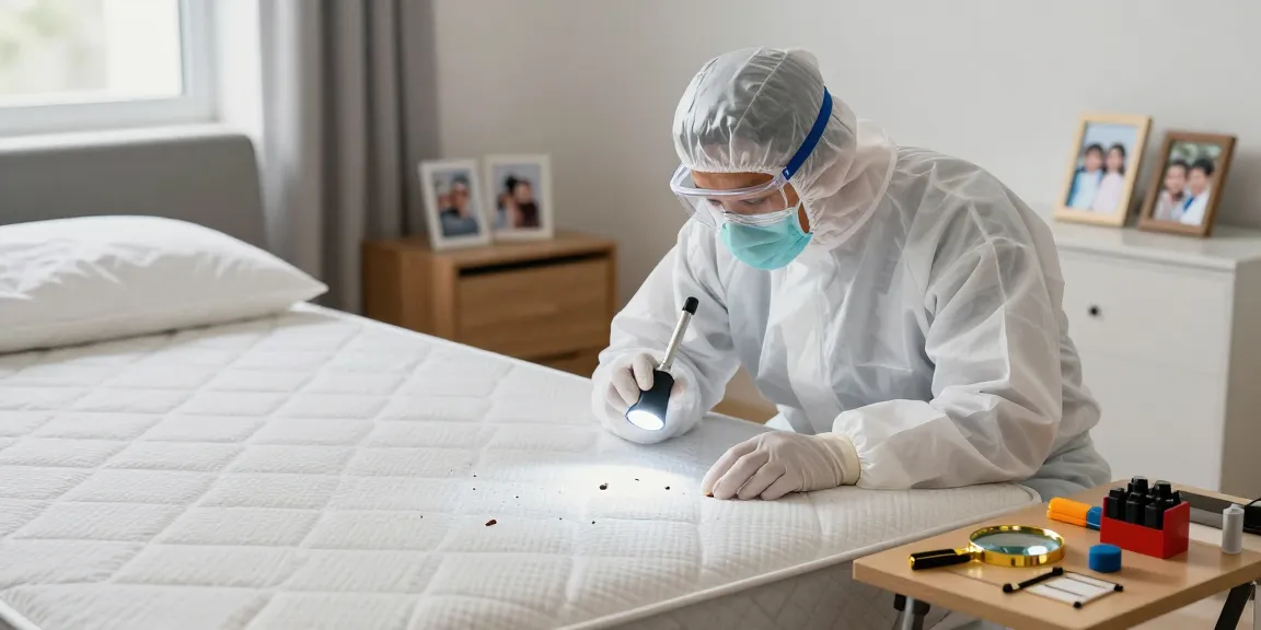 Professional bed bug control technician inspecting a mattress for effective bed bug control solutions.