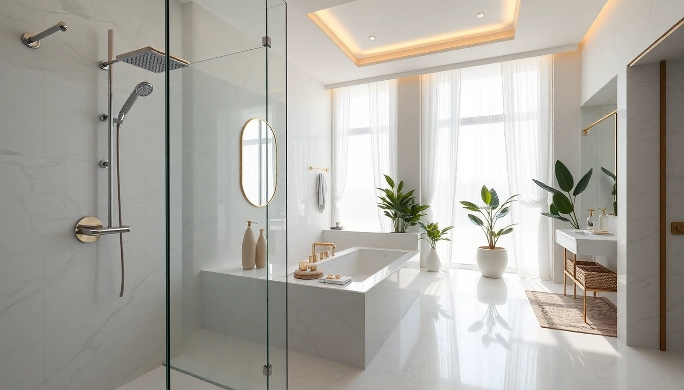 Experience elegant showers in a luxurious bathroom design featuring sleek marble and polished fixtures.