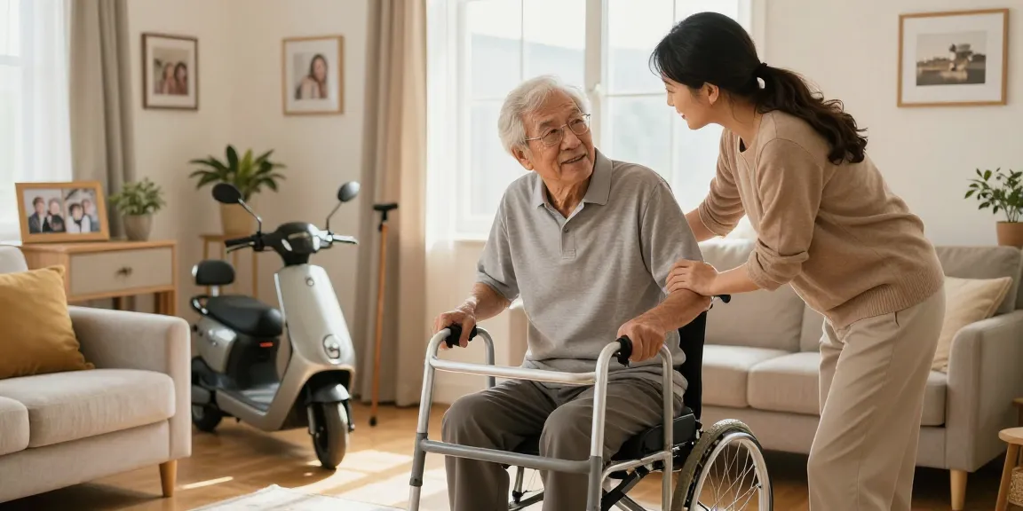 Buy nobility aids in a welcoming home setting with an elderly using a walker.